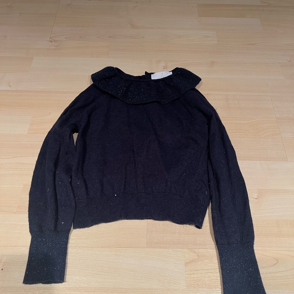 Jacadi Black Sparkle-Trim Ruffle Collar Sweater